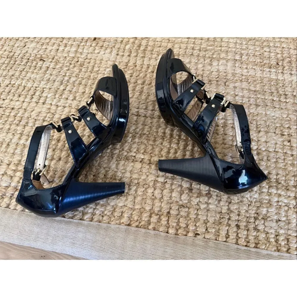Sofft Black Patent Leather Strappy Platform Sandals Heels Womens 7M